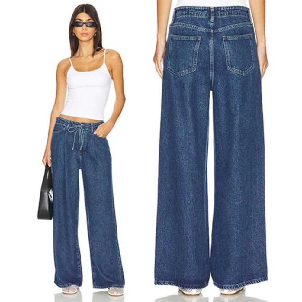 NEW Frame Super Drape Drawstring Cotton Belted Wide Leg Denim Jeans Size: 26